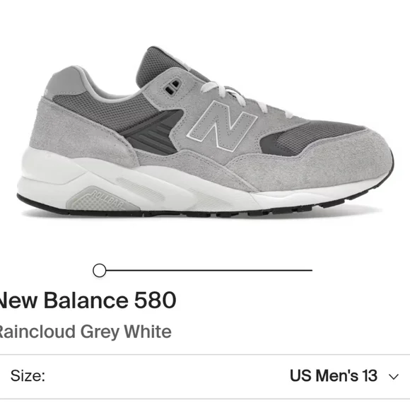 New Balance 580 Raincloud Grey/White Suede & Mesh Sneakers - Men's Size 13 - Picture 2 of 13